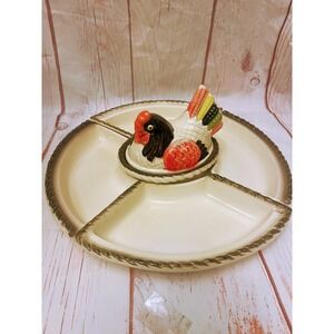 Red Rooster‎ Metlox Poppytail Vtg Ceramic Chicken Hen Serving Platter Tray Dish